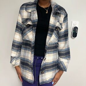 Kensie Blue and White Plaid Utility Jacket
